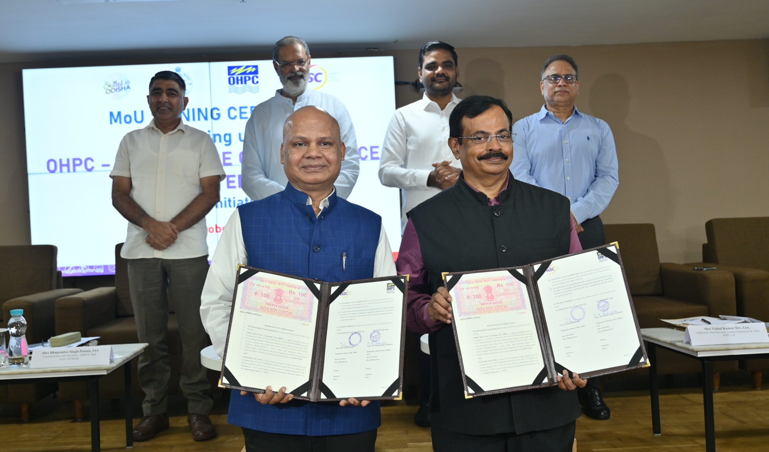 MoU signing between OHPC and World Skill Centre for setting up a dedicated Green Energy (Solar) Centre of Excellence at World Skill Center, Bhubaneswar, fully supported under the CSR initiative of OHPC
